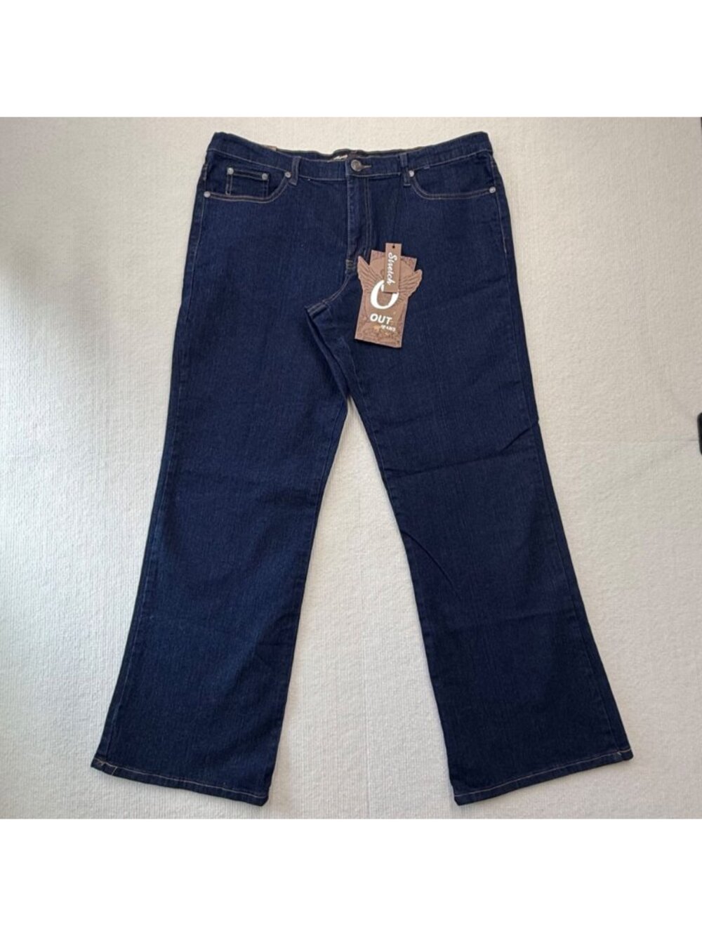 OUT Jeans Stretch Denim Bootcut Mid Rise Dark Wash Y2K Minimalist Womens 18 NWT - Picture 2 of 10